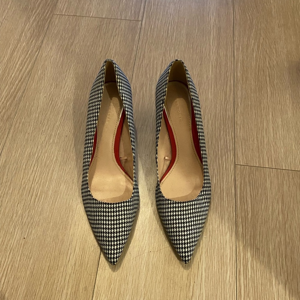 Zara Houndstooth Low Block Heel